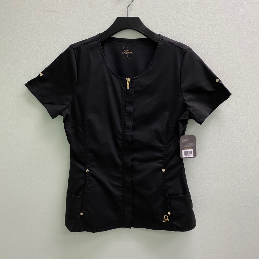 Black Jaanuu Stylish Full-Zip Scrub Top